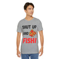 Shut Up and Fish T-Shirt — Funny Fishing Tee with Angry Fish Graphic
