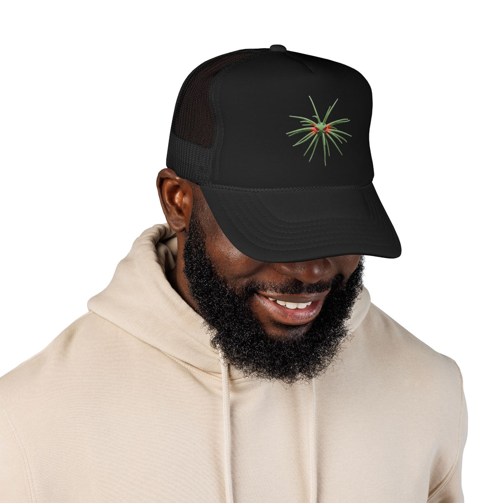 Spider Plant Embroidered Trucker Hat — Minimalist Plant Lover Foam Cap