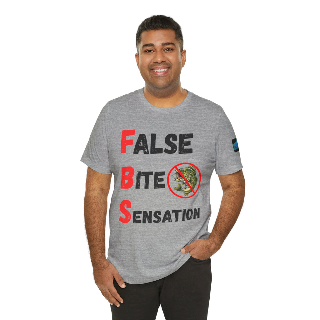 T-Shirt — "False Bite Sensation" Fishing Humor Tee (Anti-Bass Design)